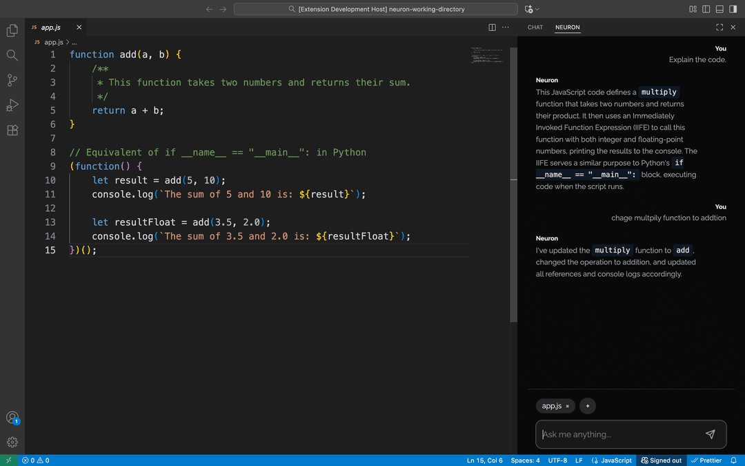 Neuron project screenshot